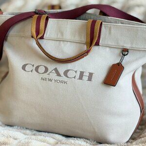 COACH Canvas Tote Bag 38 (CJ-486) in Beige Dual Handle w/ Adj. Shoulder Strap